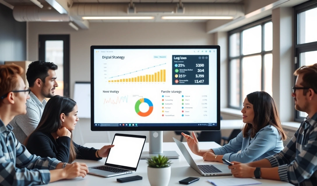 Adloom team collaborating on a digital marketing strategy