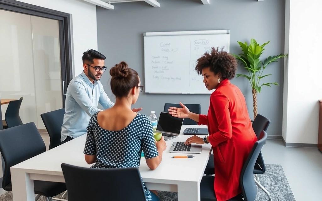 A diverse group of people collaborating around a table, symbolizing content creation and strategy.