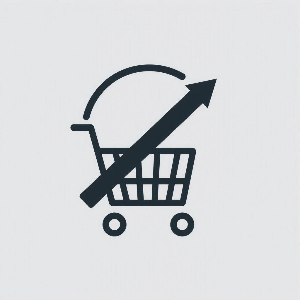 Shopping cart icon with an upward arrow, representing increased e-commerce conversions