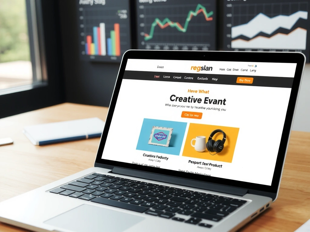 Illustration of an open email on a desktop screen, showcasing creative email design and data analytics charts in the background, representing effective email marketing.