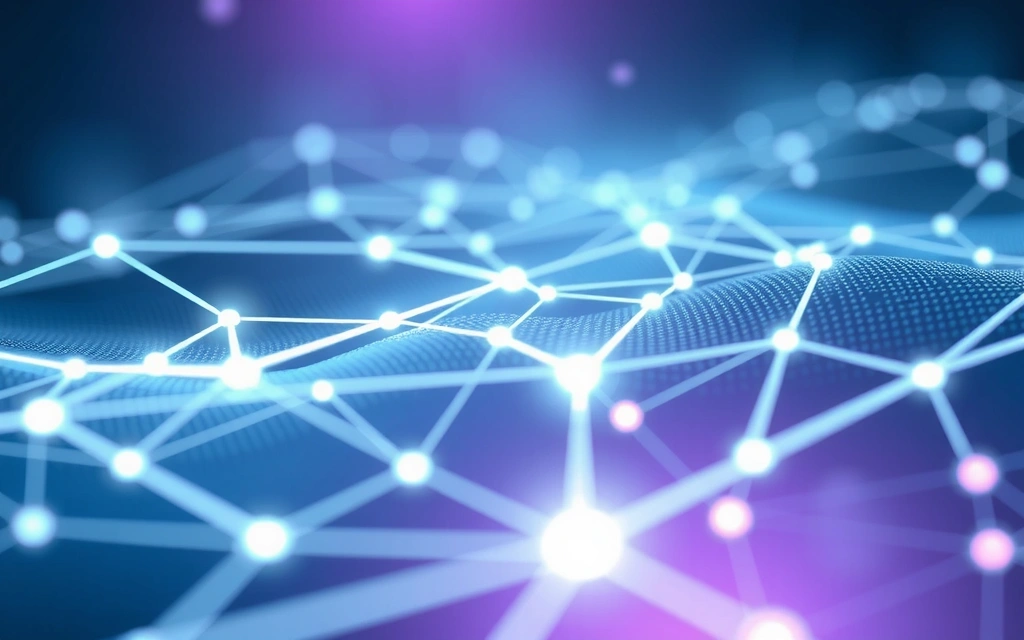 Abstract representation of digital concepts, interconnected networks, and a forward-thinking environment