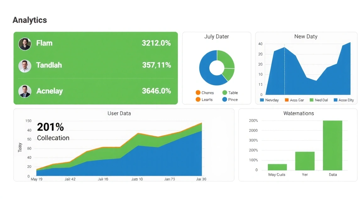 Data analytics dashboard showing various metrics