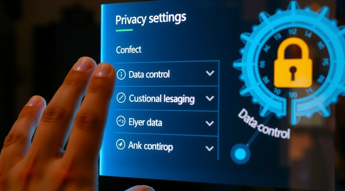User hand interacting with a digital interface showing privacy settings