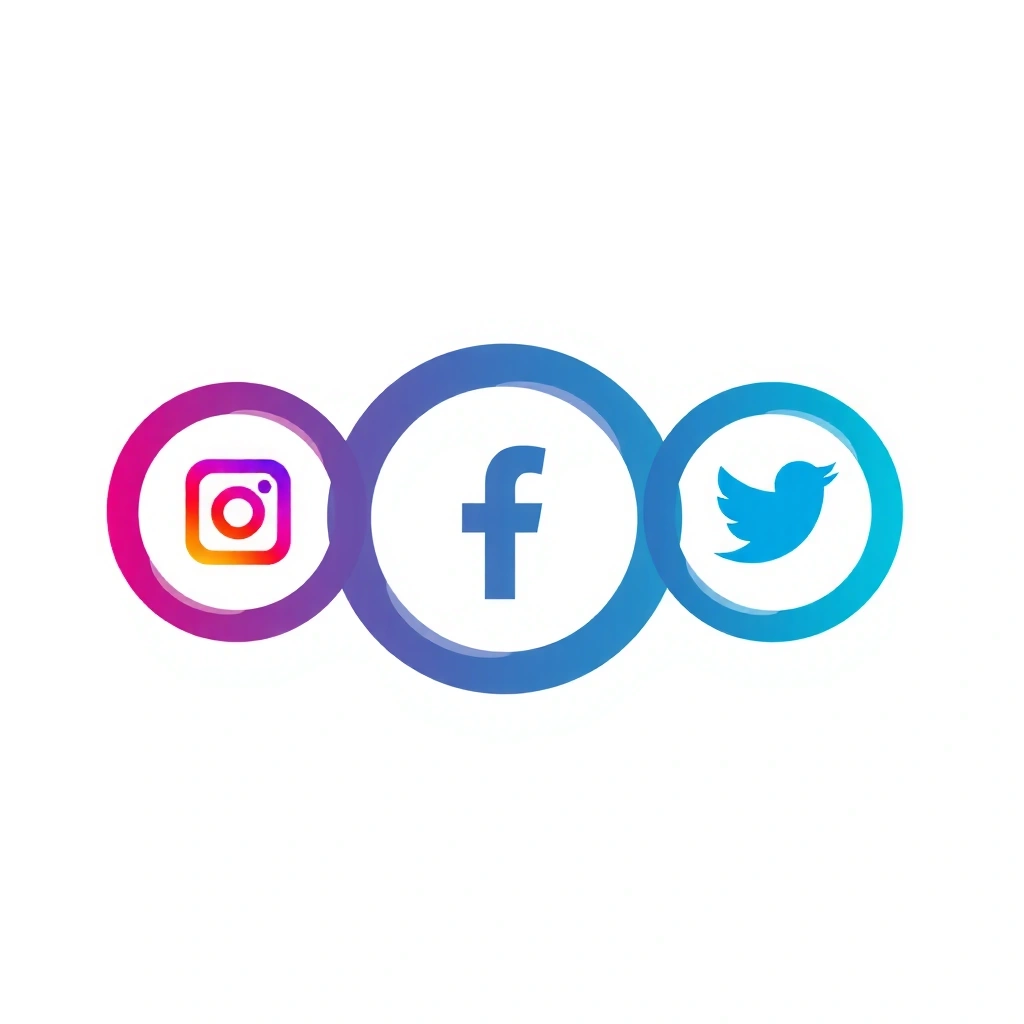 Social Media Marketing icon: interconnected social media logos forming a network, symbolizing engagement and community.