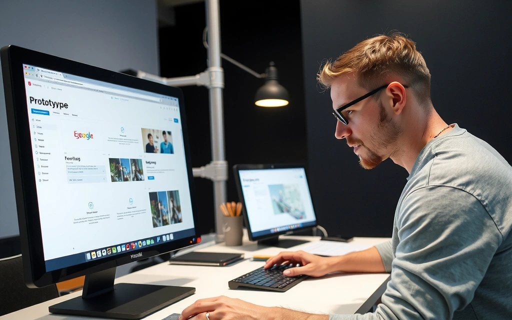 Designer working on a website prototype on a large monitor