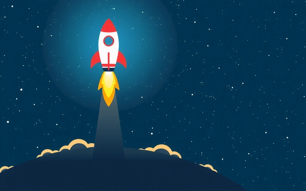 Rocket launching into space, symbolizing website deployment